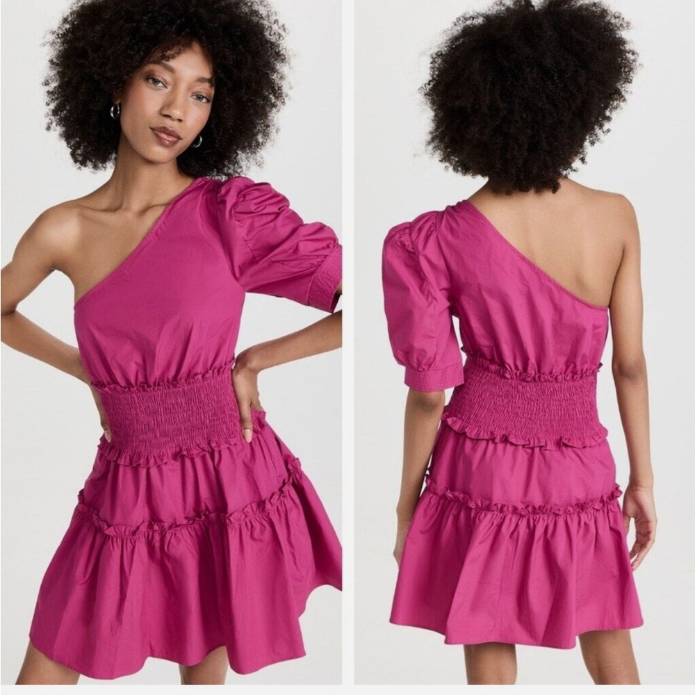 En Saison Pink One-Shoulder Puff Sleeve Cocktail Dress